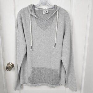 U.S. Vintage Herringbone Hoodie Gray Raw Hem Lightweight Pullover Size L